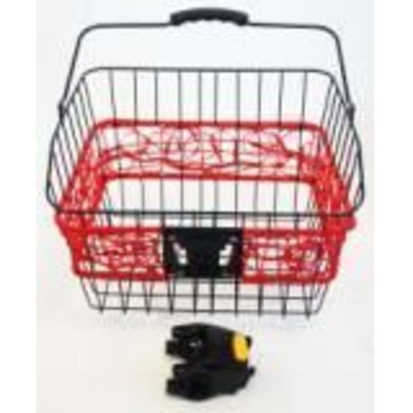 BASKET - Front, Multifit Quick Release Bracket, featuring a carry handle, in black with red accents, measuring 36cm x 30cm x 22cm.