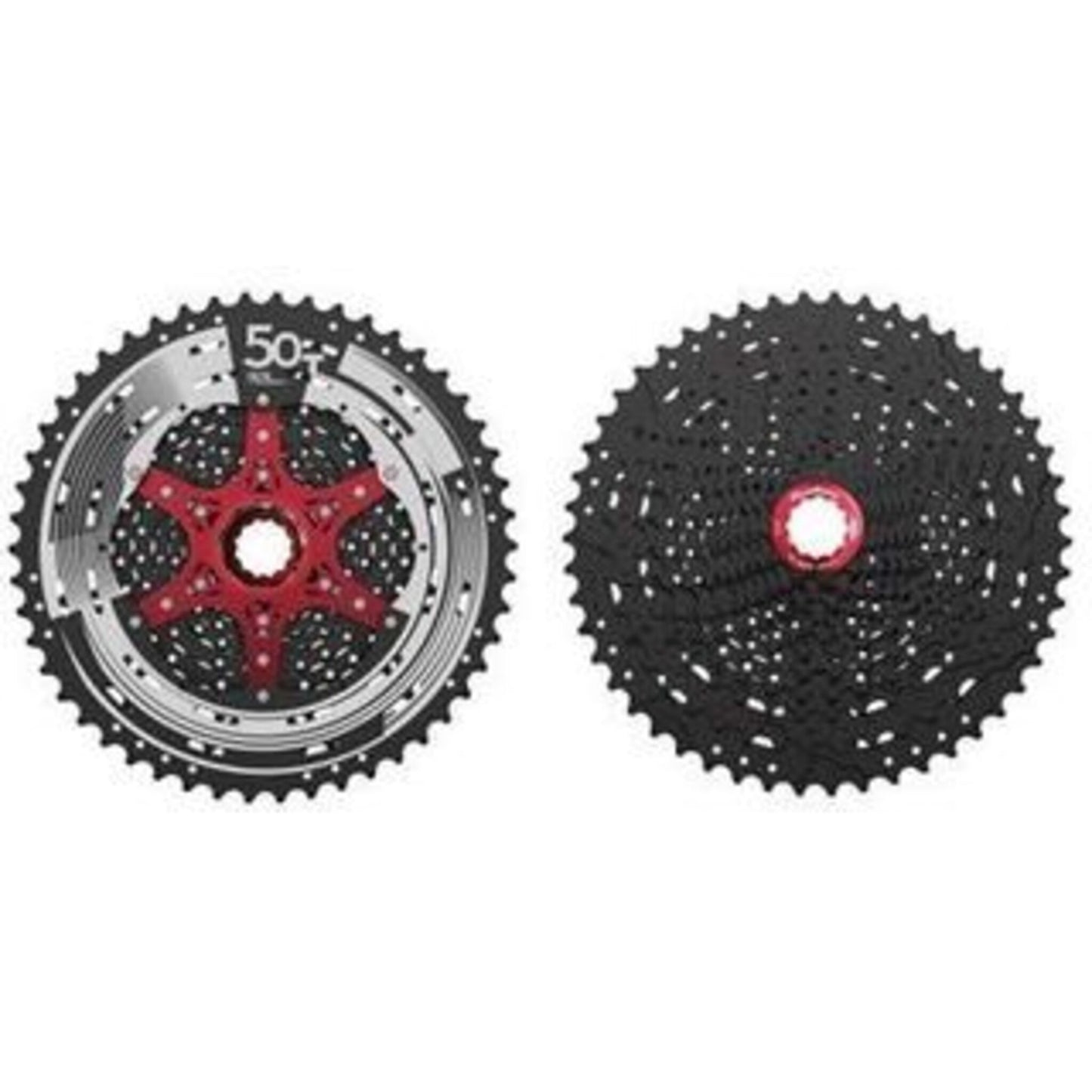 Sunrace 12-Speed Cassette 11-50T, compatible with HG drivers, in black chrome finish.