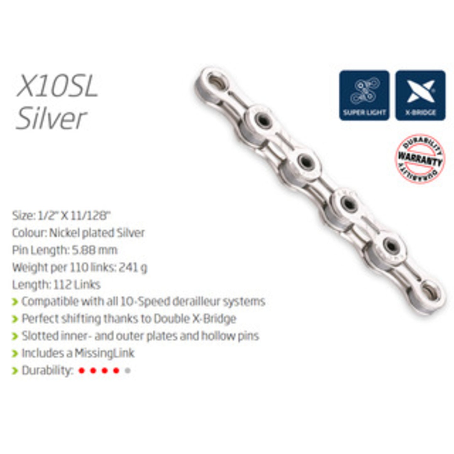 KMC X10SL 10-Speed Chain - Sturdy and Lightweight