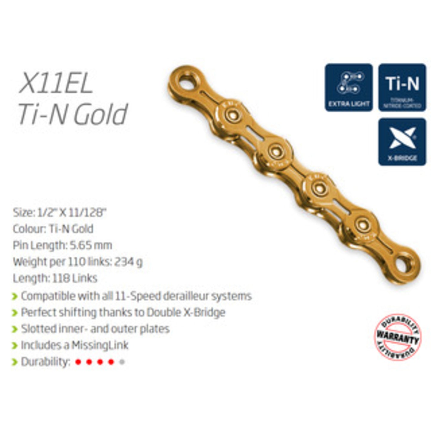 KMC X11EL-1 11-Speed Chain in Ti-N Gold