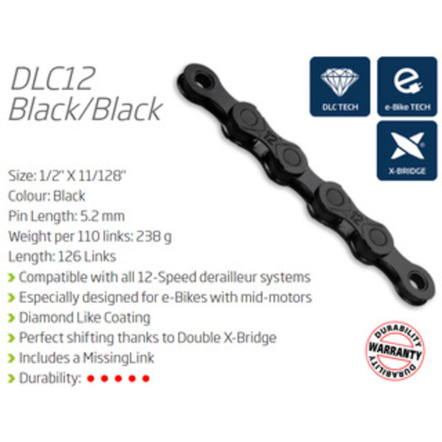 KMC DLC12 12-Speed Chain - Durable Black Diamond Finish