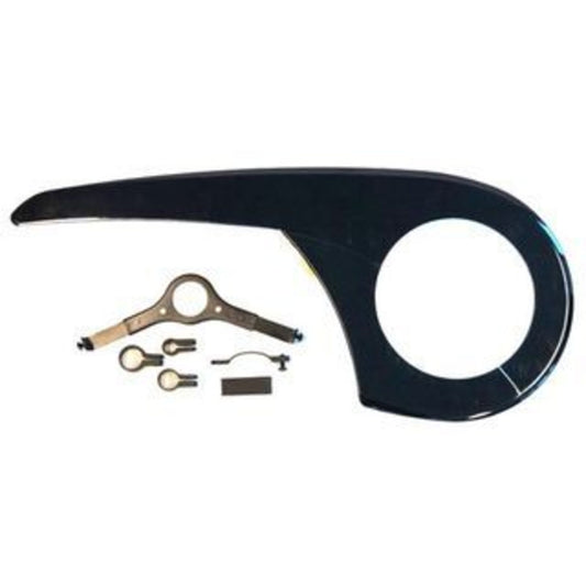 Sunnywheel PC Chain Guard for bikes sized 26-28 inches, compatible with a maximum of 48 teeth, featuring 4 clamps, in black.