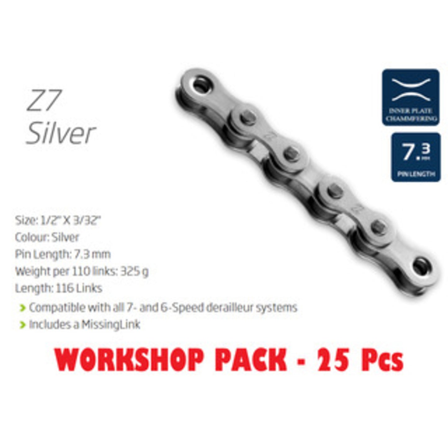 KMC Z7 6-8 Speed Chain Workshop Kit featuring Connect Link - Includes 25 Chains