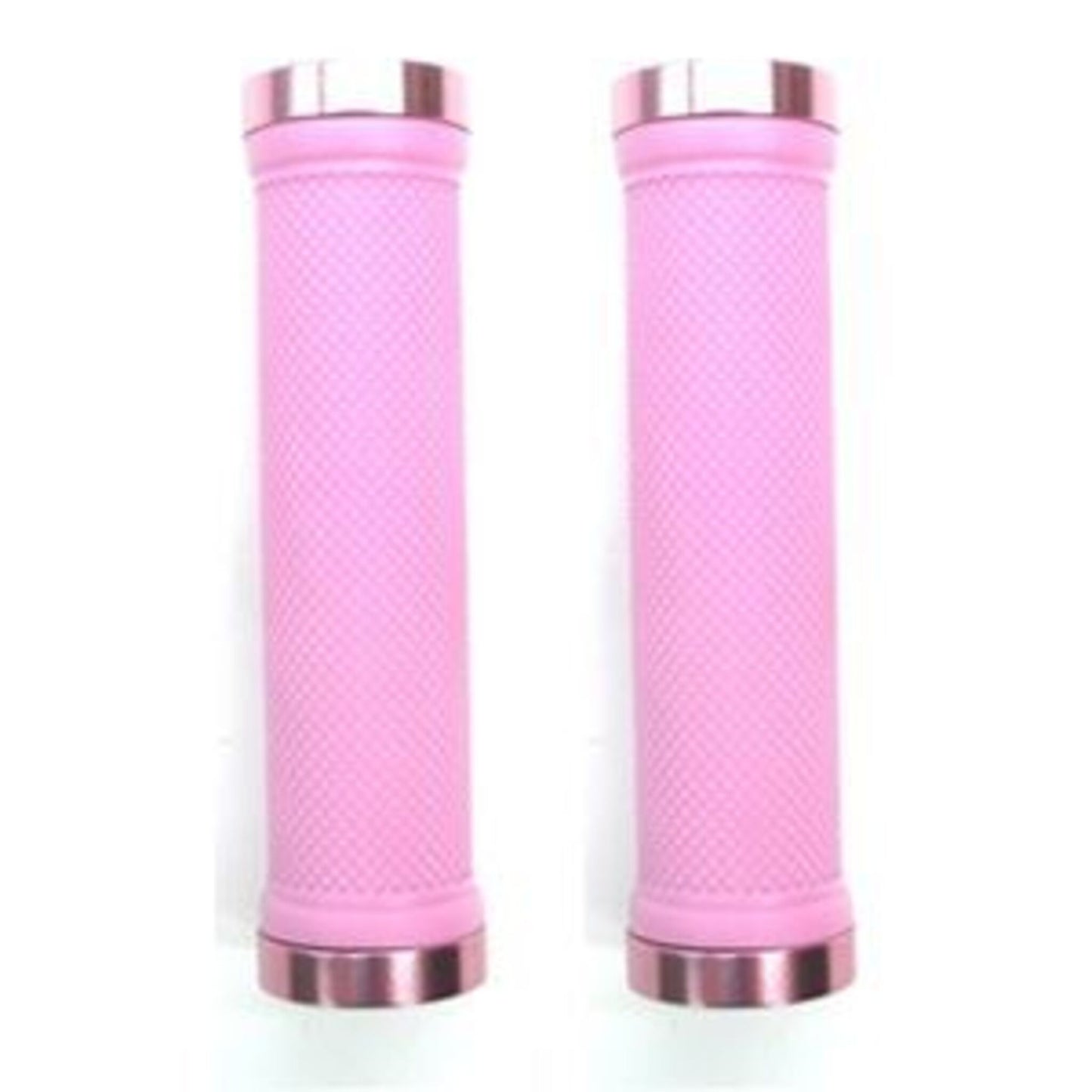 GRIPS Lock-On Dual Clamp 130mm in Pink, complete with Plug and Rings.