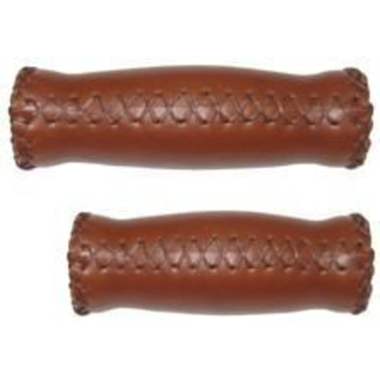 Retro Brown Hand-Stitched Handlebar Grips with Plugs - 92mm and 127mm