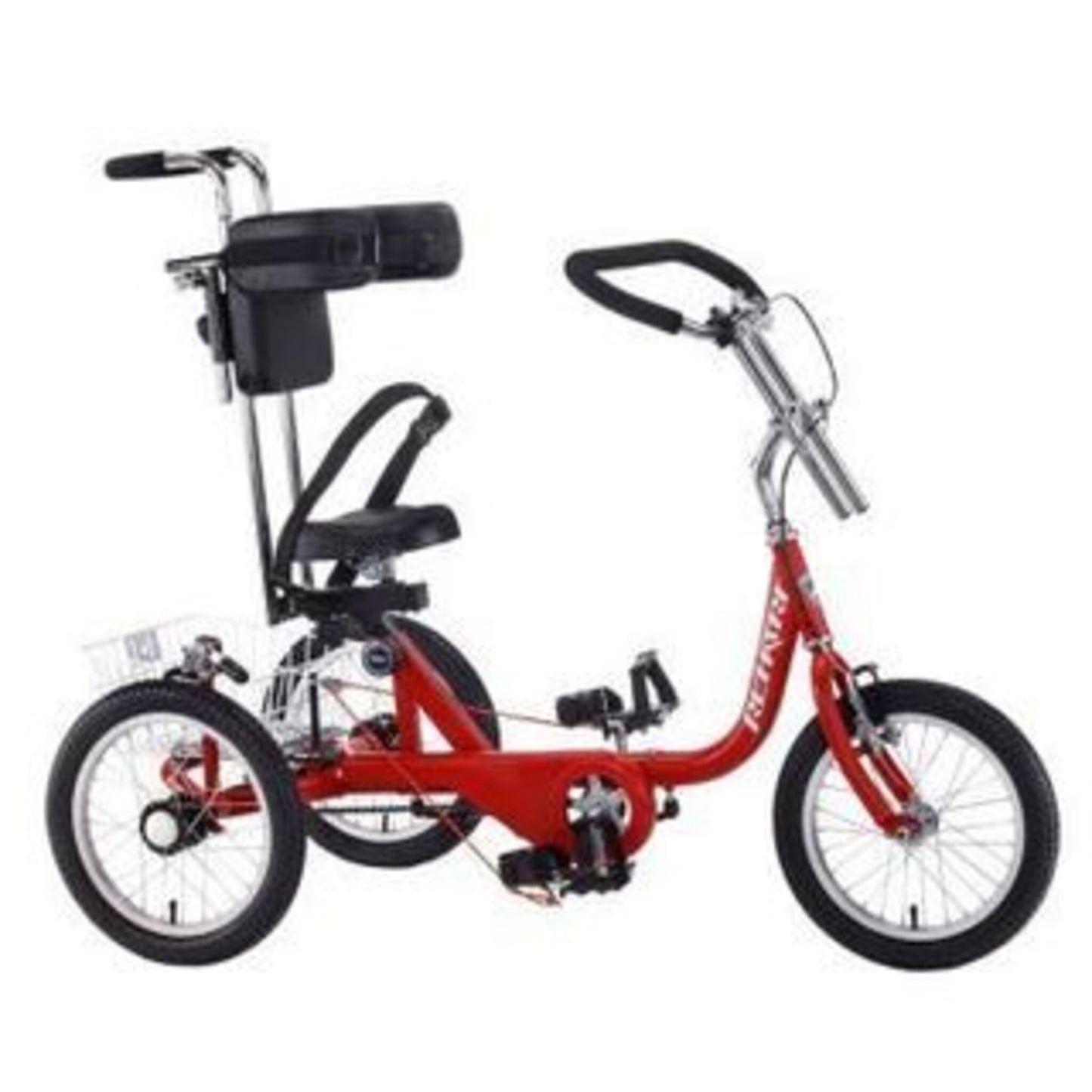 Gomier Rehatri Trike with 16" front and rear wheels, in red.