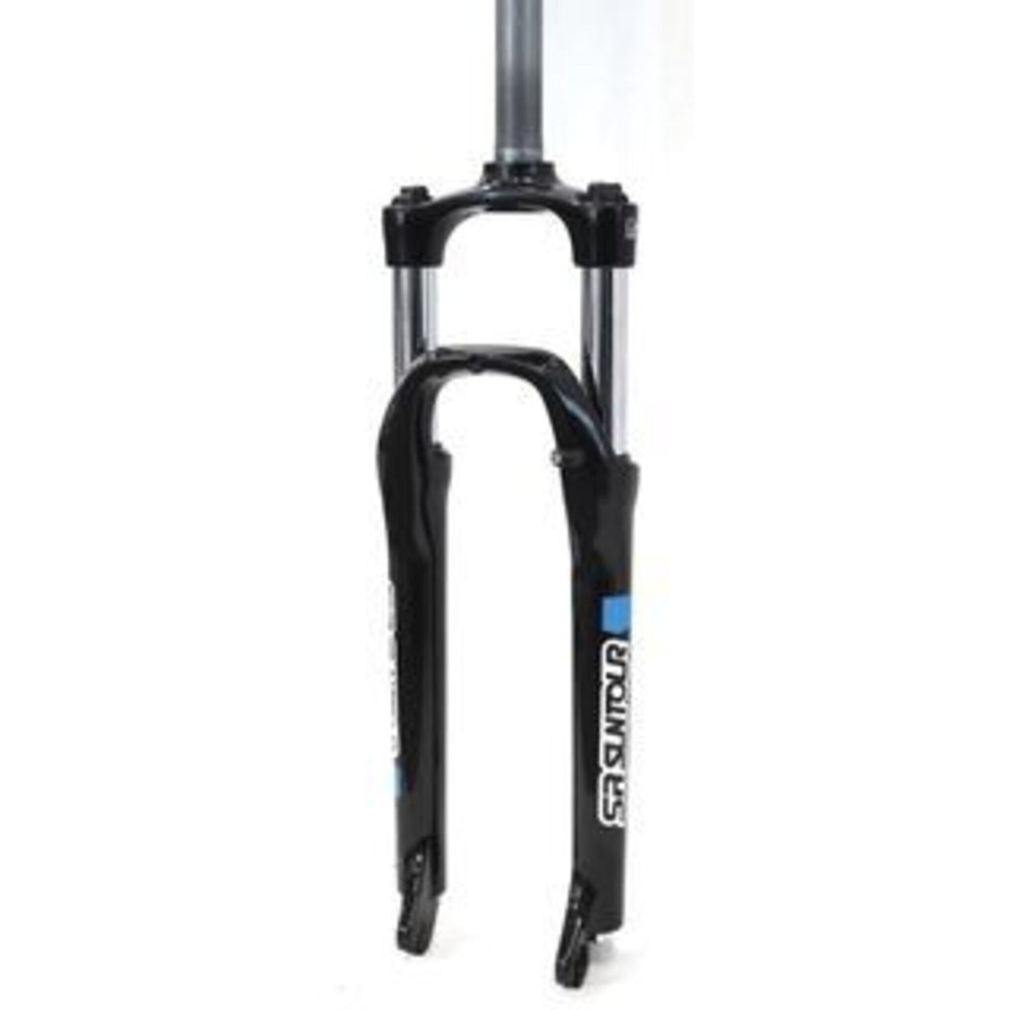 SR Suntour XCE 26" Suspension Fork - 100mm Travel, 9mm Axle, Coil Spring with Preload Adjuster, 1 1/8" Steerer, Disc Brakes, Black Finish.