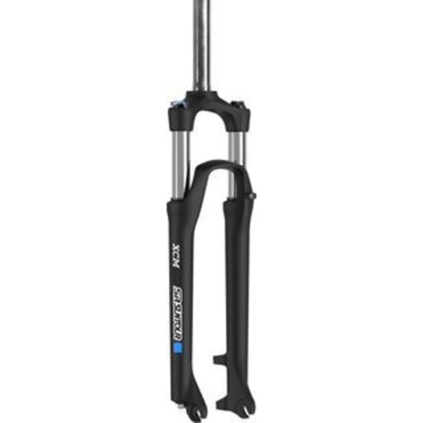 SR Suntour XCM32 LD Suspension Fork - 27.5 inches, Disc Brake Compatible, 100mm Travel, Glossy Black Finish.