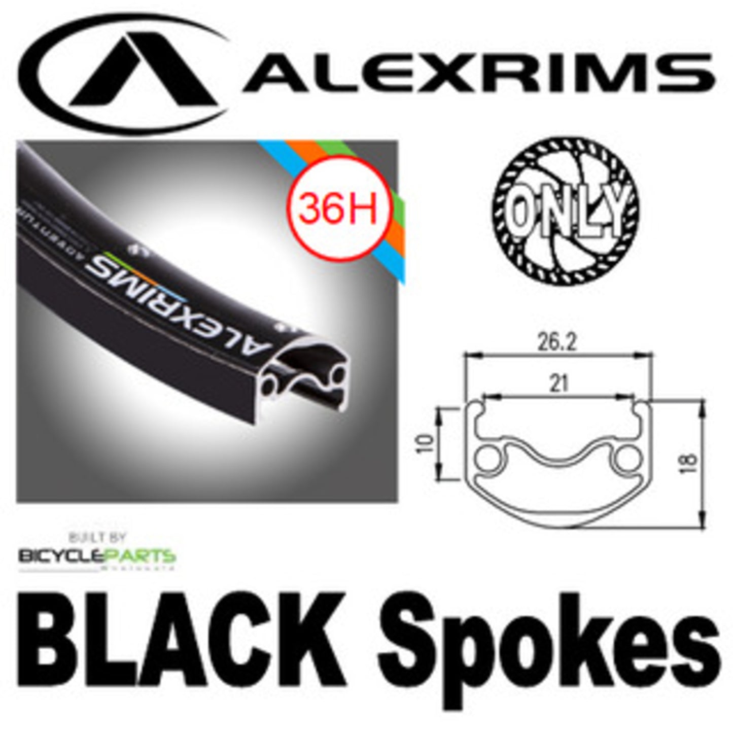 26-inch Rear Wheel with an Alex Adenturer 8-11 Speed Sealed Black Hub, Rim, and Spokes (135mm Over Locknut Dimension).