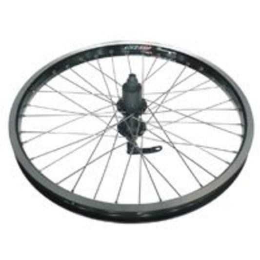 20" AlexRims D/W DM-24 alloy rim, Joytech quick-release hub for 8/10 speed cassette, and Mach1 spokes. Available in black with silver spokes.