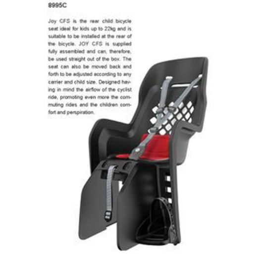 Polisport JOY Baby Seat with Rack Attachment and Enhanced Ventilation in Dark Grey.