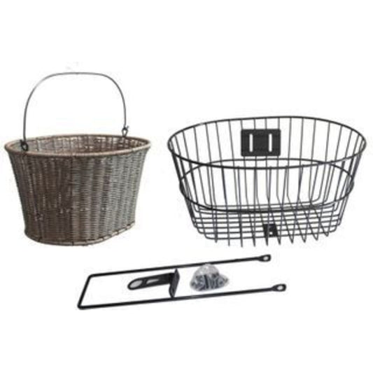 Oval Fixed Mount Bike Basket made of Polyrattan and Steel - Compatible with Quill Stems.