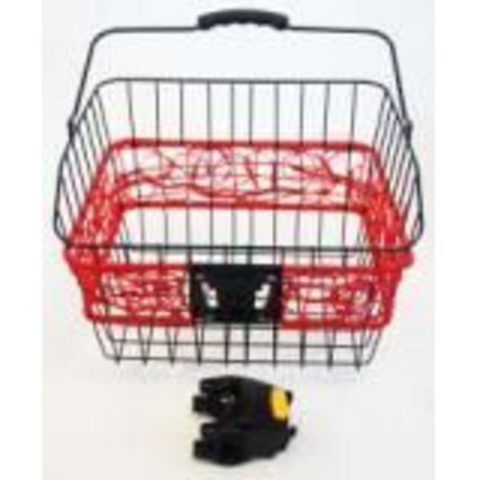 BASKET - Front, Multifit Quick Release Bracket, featuring a carry handle, in black with red accents, measuring 36cm x 30cm x 22cm.