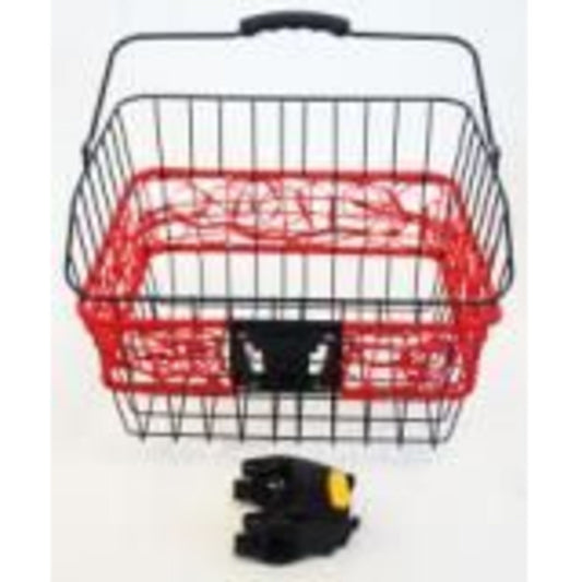 BASKET - Front, Universal Quick Release Bracket, Featuring a Carry Handle, Black with Red Accents, Dimensions: 36cm x 30cm x 22cm