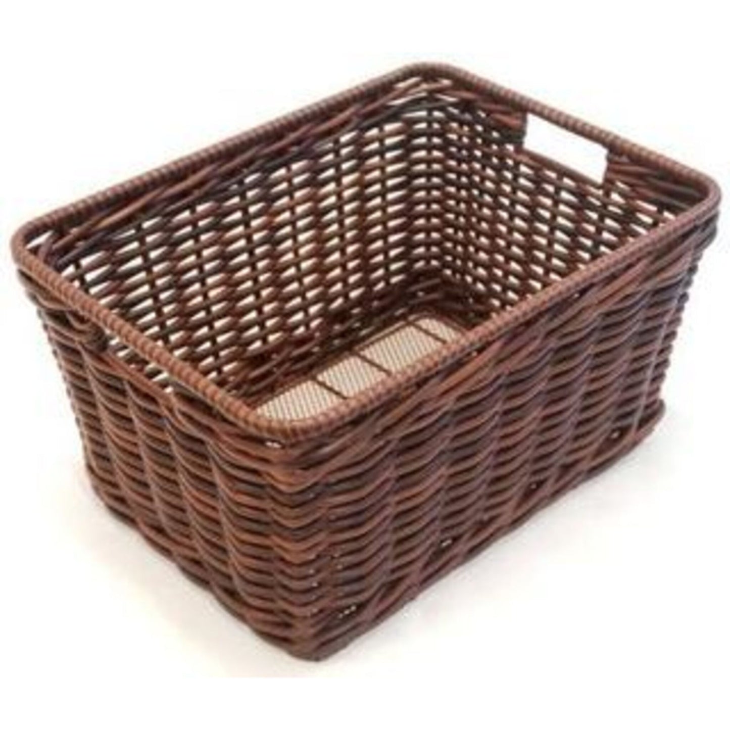 Brown PE Wicker Rear Bike Basket - Dimensions: 43cm x 33cm x 22cm.