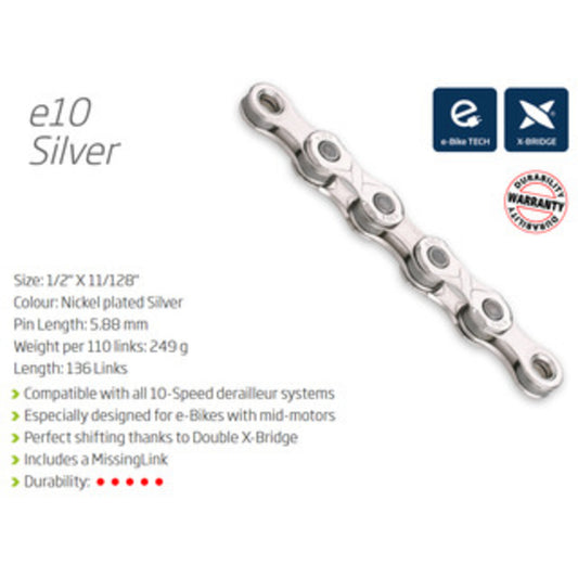 KMC E10 Extra Long 10-Speed Chain for Ebikes
