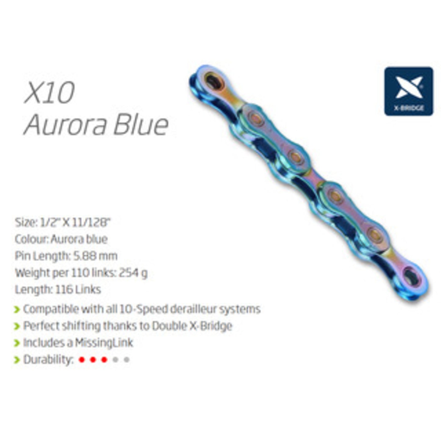 KMC X10 10-Speed Chain featuring a Connect Link - Limited Edition Aurora.