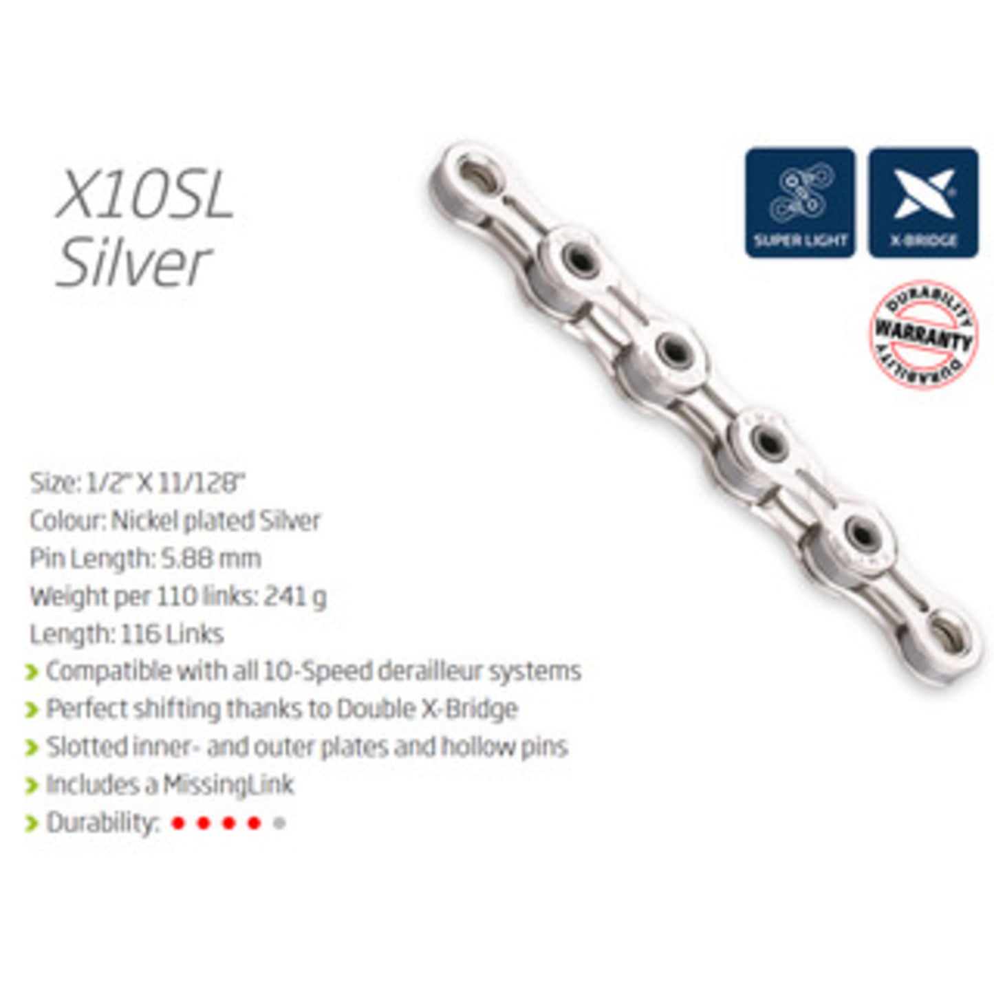 KMC X10SL 10-Speed Chain - Sturdy and Lightweight