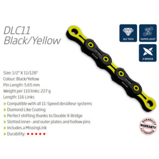 KMC DLC11SL 11-Speed Chain in Yellow and Black