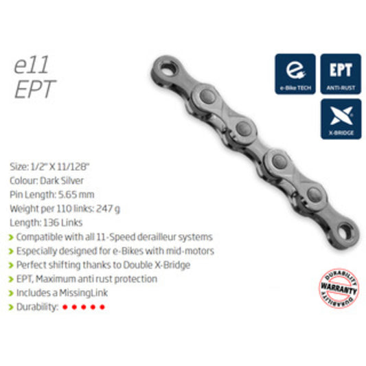 KMC E11 EPT 11-Speed Chain designed for E-bikes.