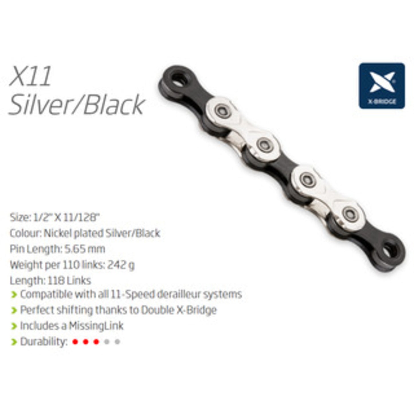 KMC X11.93 11-Speed Chain - 118 Links - Silver and Black