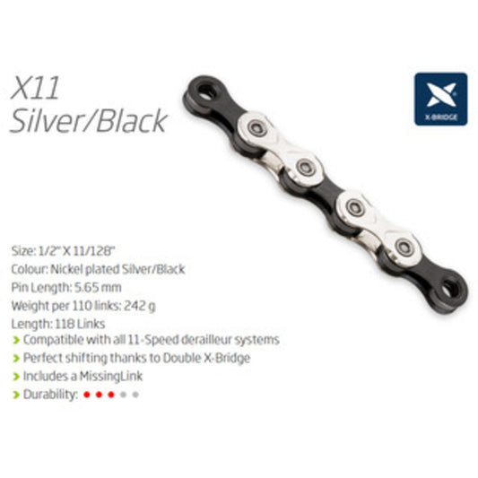KMC X11.93 11-Speed Chain - 118 Links - Silver and Black