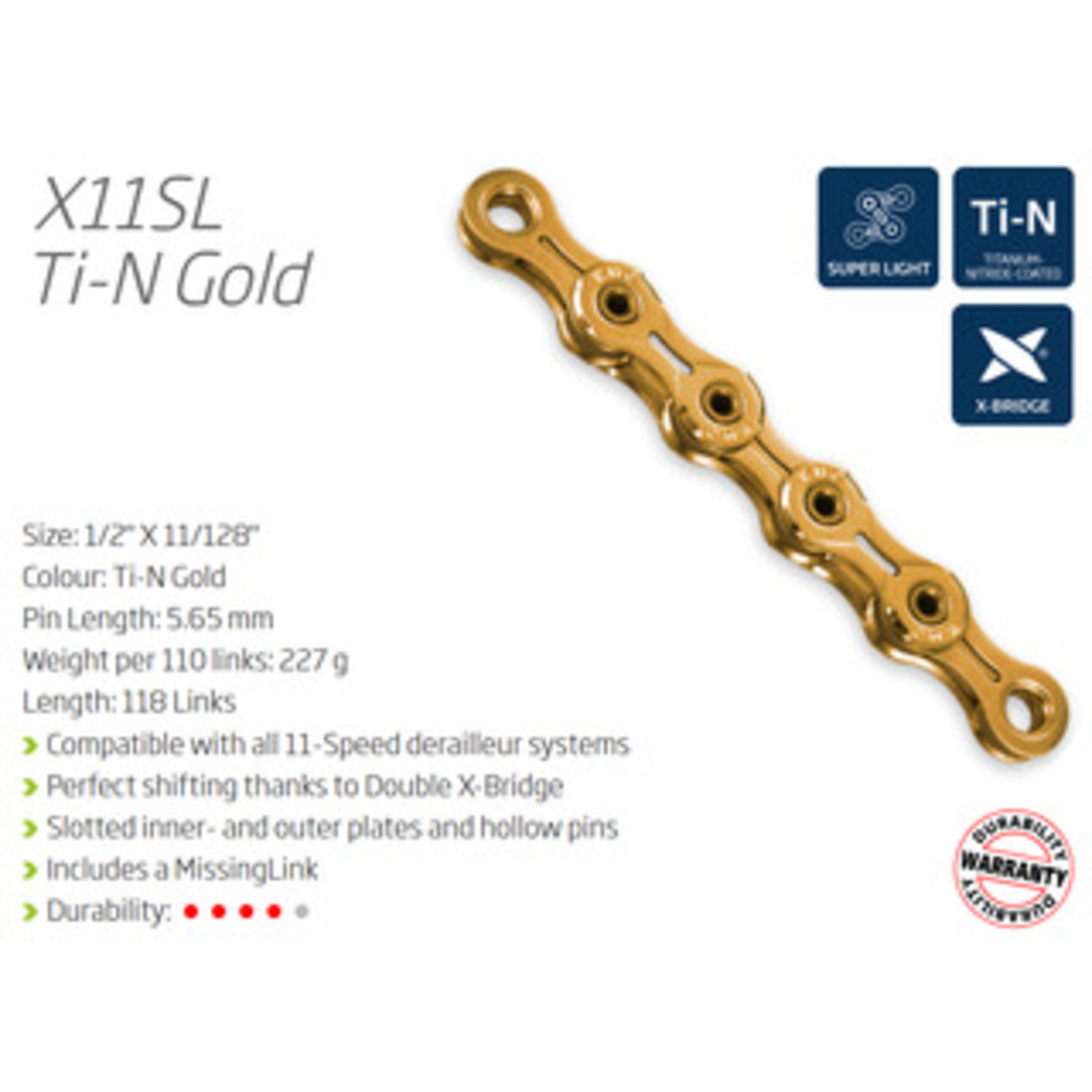 KMC X11SL 11-Speed Chain - Titanium Nitride Gold – Blackbird Bikes