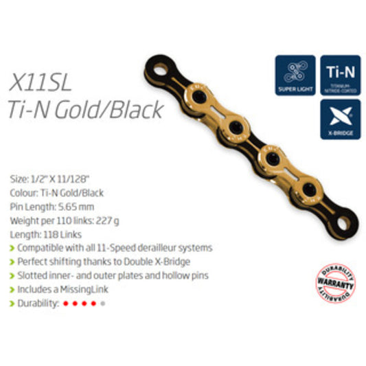 KMC X11SL 11-Speed Chain - Ti-N Gold and Black - Ultra Lightweight