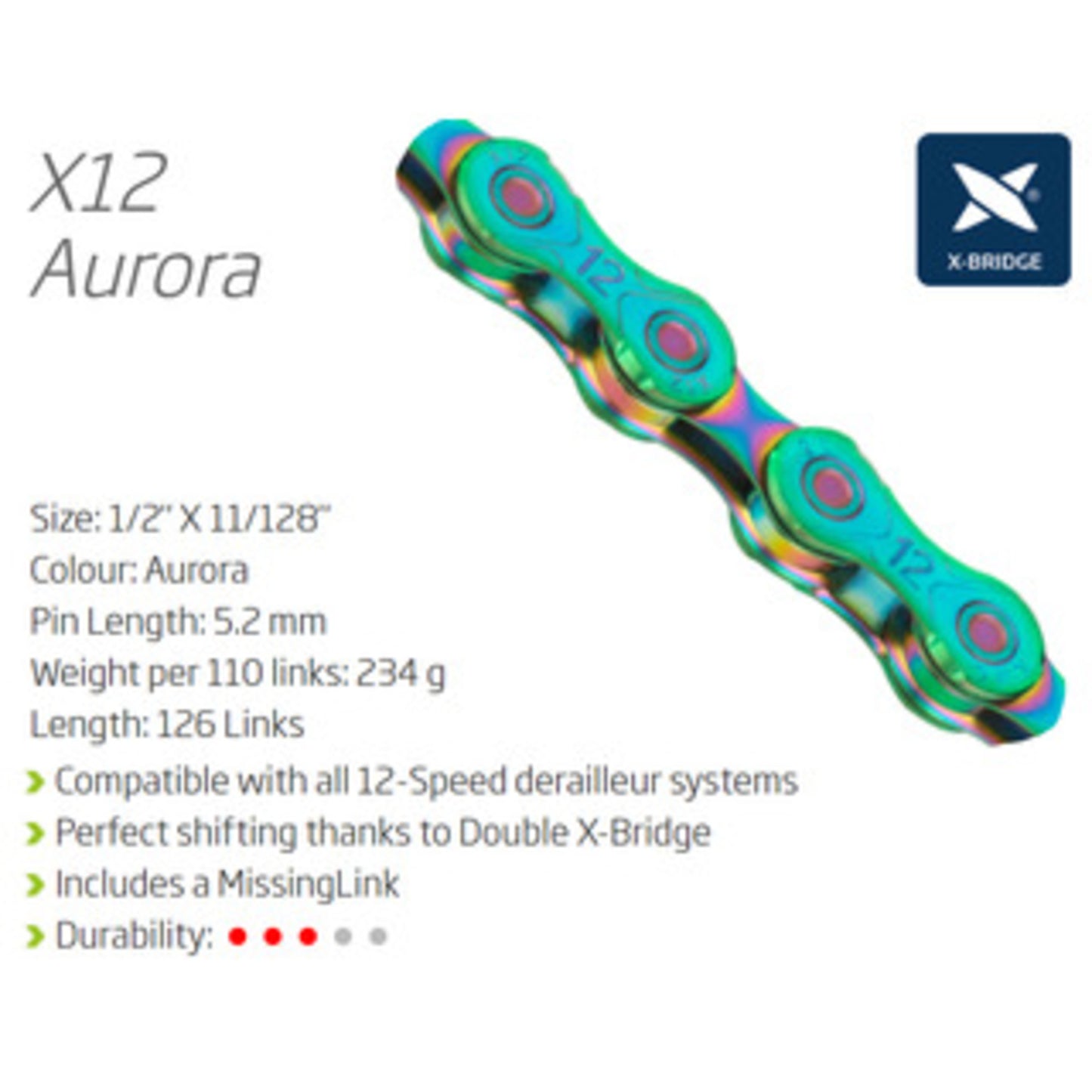 KMC X12 Chain - 12-Speed, 126 Links, Limited Edition Aurora.