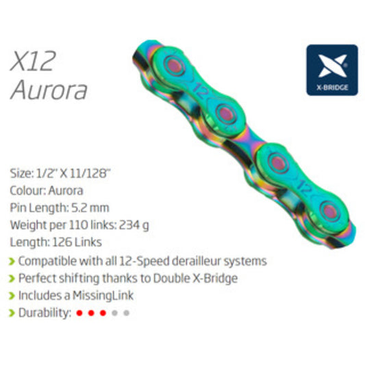 KMC X12 Chain - 12-Speed, 126 Links, Limited Edition Aurora.