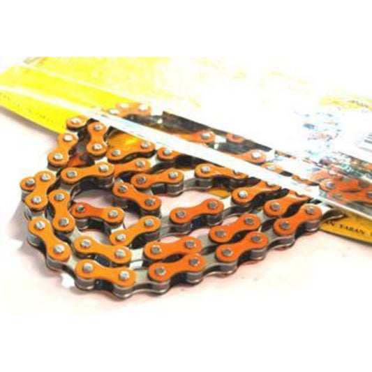 YBN S-410 Nickel/Orange Single Speed Chain - 112 Links