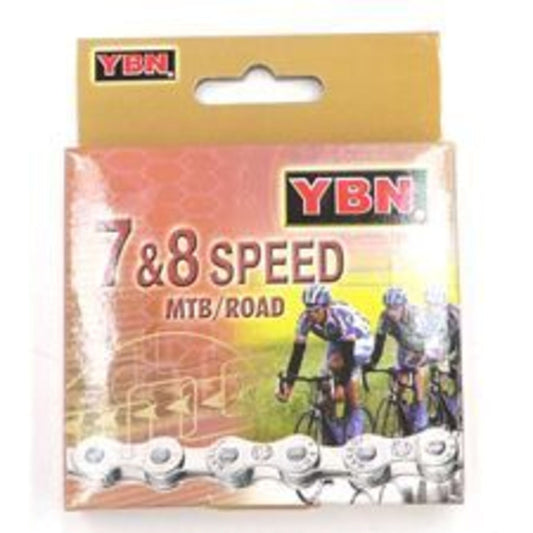 YBN S52RB Chain for 7-8 Speed Bicycles - 114 Links, Grey Color