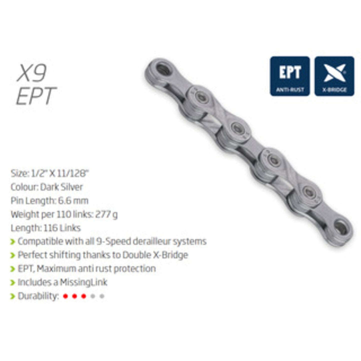 KMC X9EPT 9-Speed Chain with EcoPro TeQ Coating