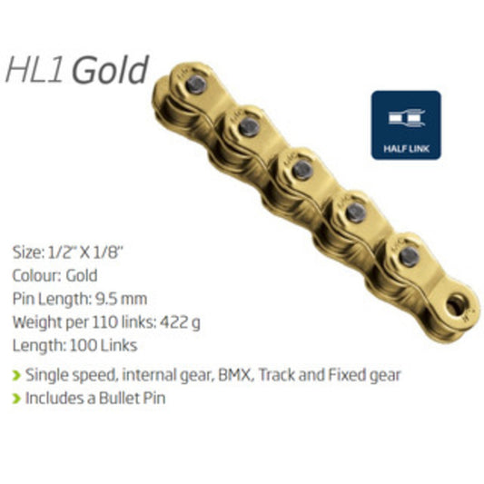KMC HL1 Wide Half Link Chain - 100 Links in Gold