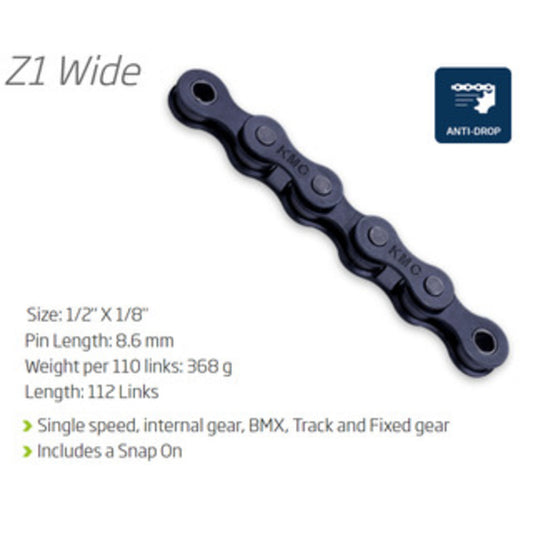KMC Z1WIDE Heavy-Duty Single Speed Chain - Designed to Prevent Drops