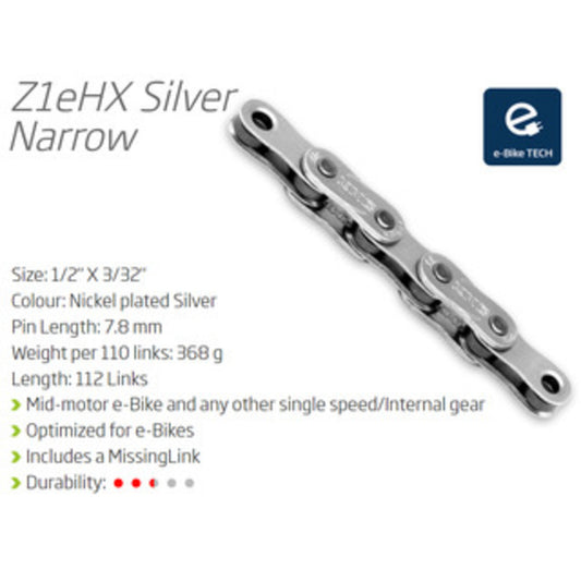KMC Z1eHX Single Speed Chain - Heavy Duty, Anti-Drop, 112 Links