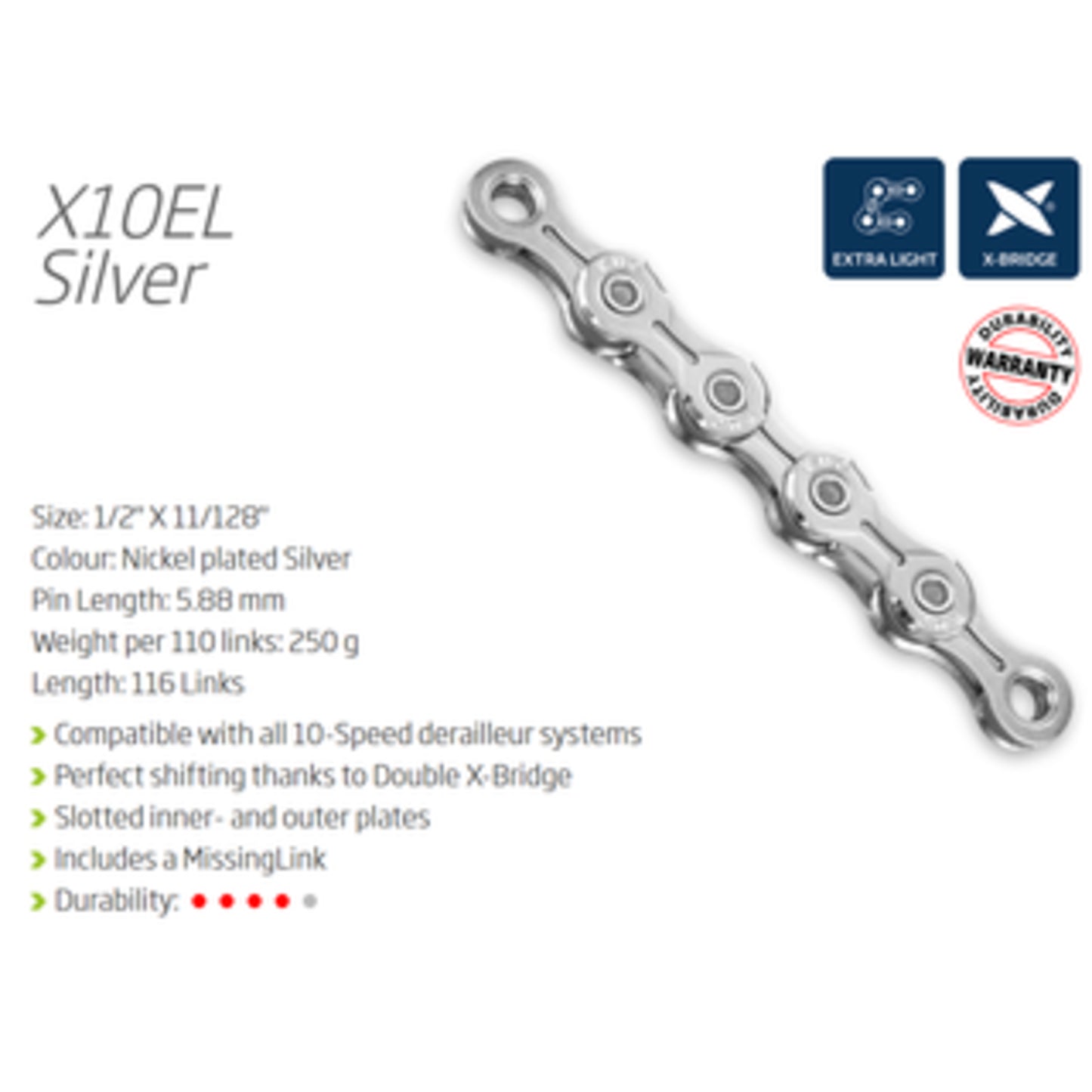 KMC X10EL 10-Speed Chain - Lightweight and Resilient