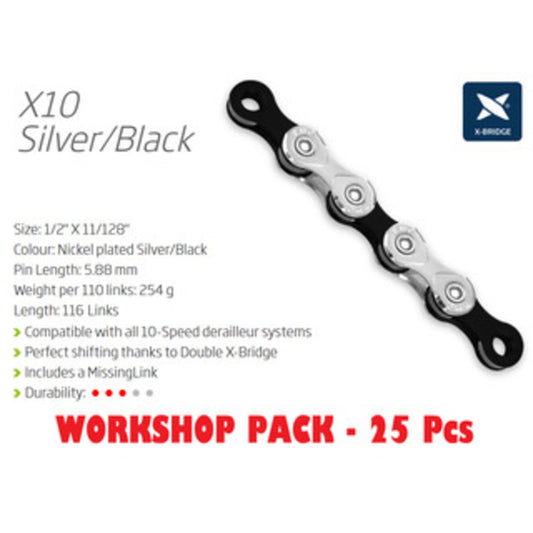 KMC X10 10-Speed Chain Workshop Kit containing 25 Chains and a Connecting Link.