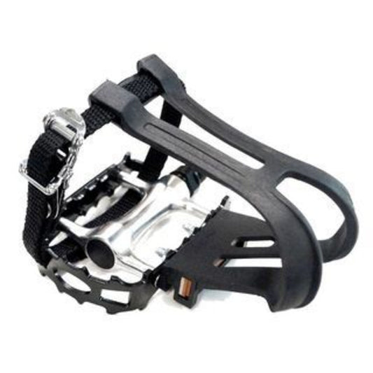 VP Alloy Mountain Bike Pedals with Toe Clip and Straps - Silver/Black