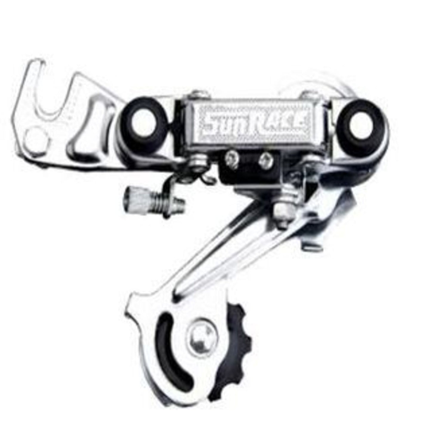 Sunrace RD-TY21 Rear Derailleur, similar to Shimano, designed for 5/6 speed bikes with a long cage and bracket.