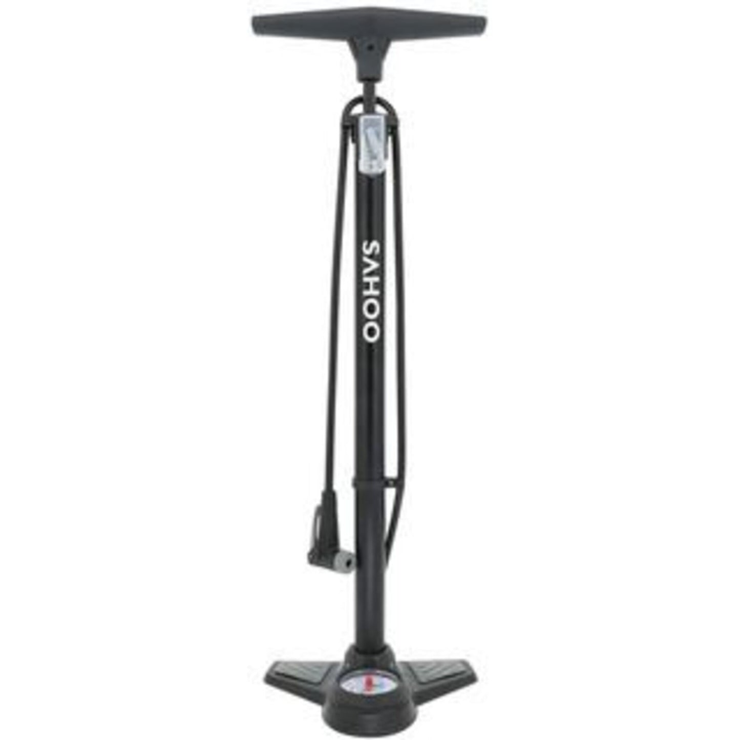 SAHOO Floor Pump - 160 PSI, Features Smart Valve Head, Alloy Barrel, and Metal Base.