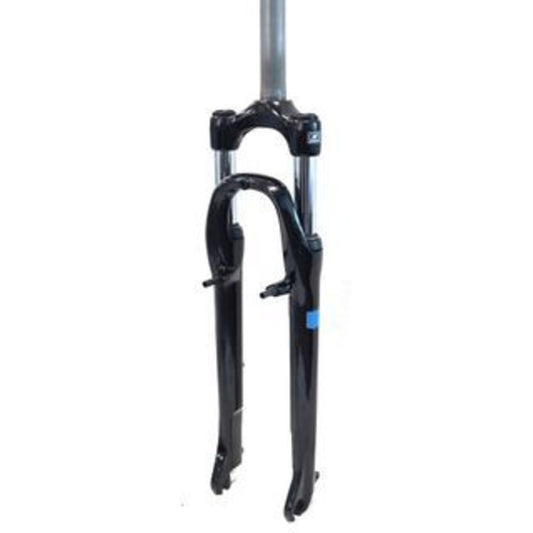 SR Suntour 700c Suspension Fork - 63mm of travel, threadless design, coil spring, alloy crown, V-brake pivot, 9mm axle, in black.