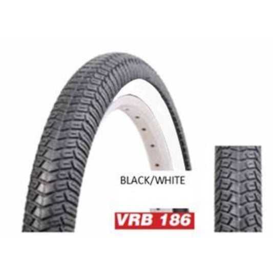 VeeRubber VRB186 20x1.95 Tire - Black with White Sidewall - Sturdy Tread Design